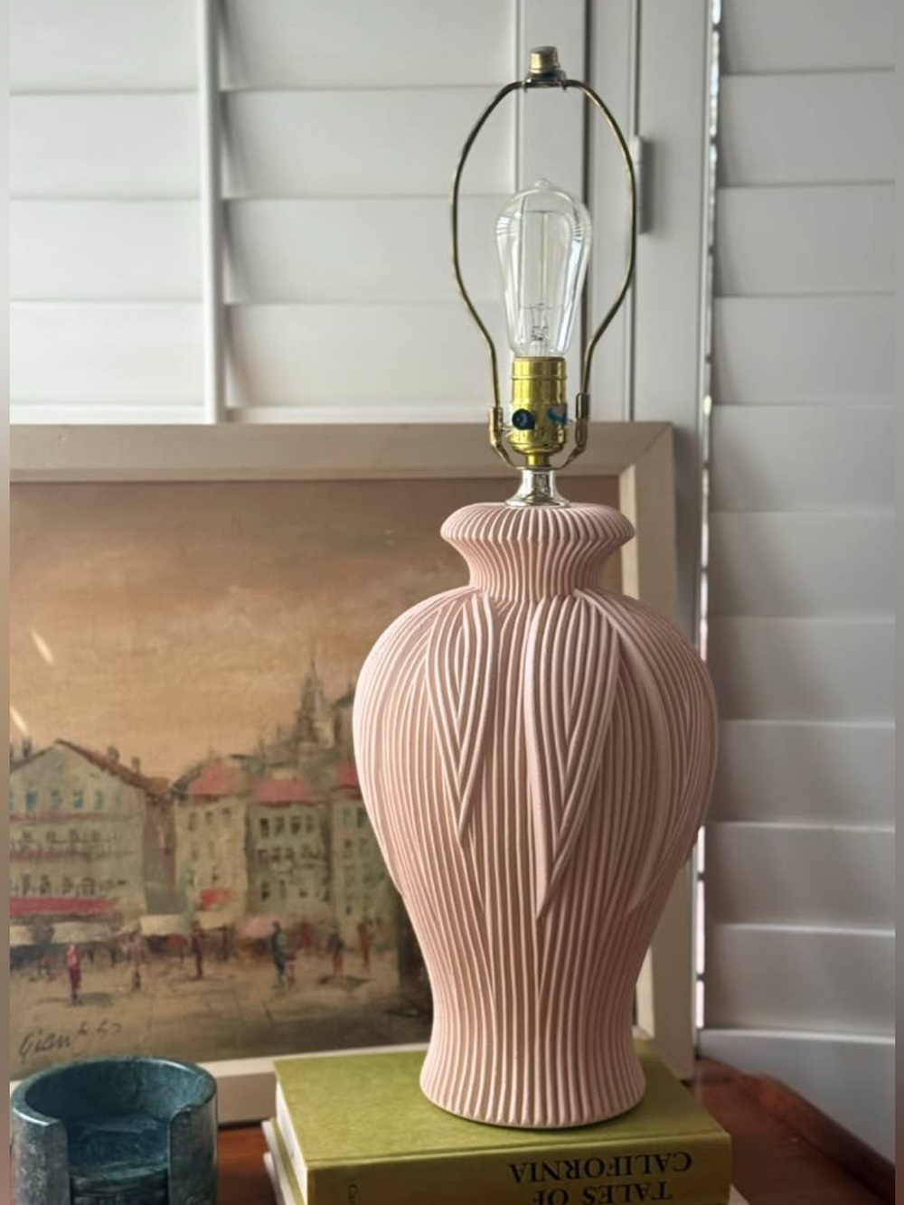 Blush Pink Vintage Post Modern Textured Ceramic Table Lamp